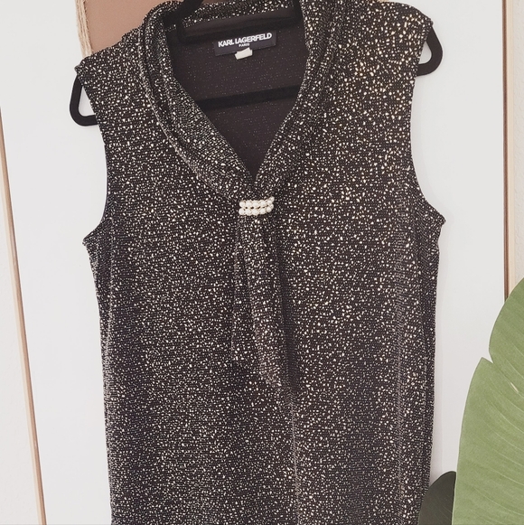 Karl Lagerfeld Black and Gold Women's knit Top Sz M - Picture 5 of 14